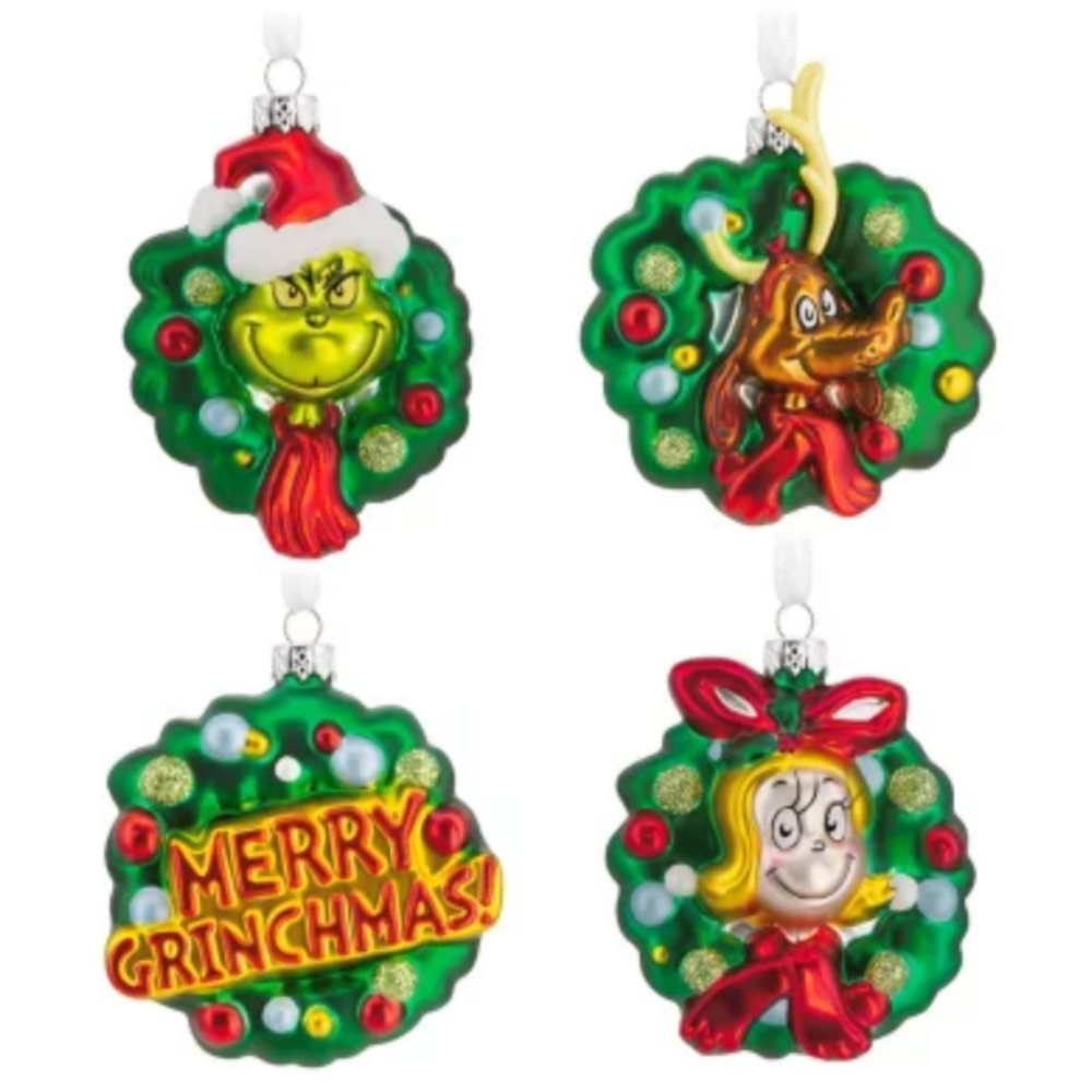 Hallmark Dr. Seuss How the Grinch Stole Christmas! Blown Glass Ornaments Set of4